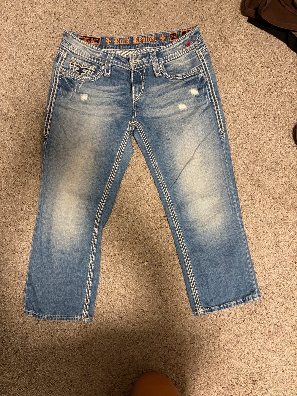 Rock Revival Women's Light Blue Distressed Capri Jeans